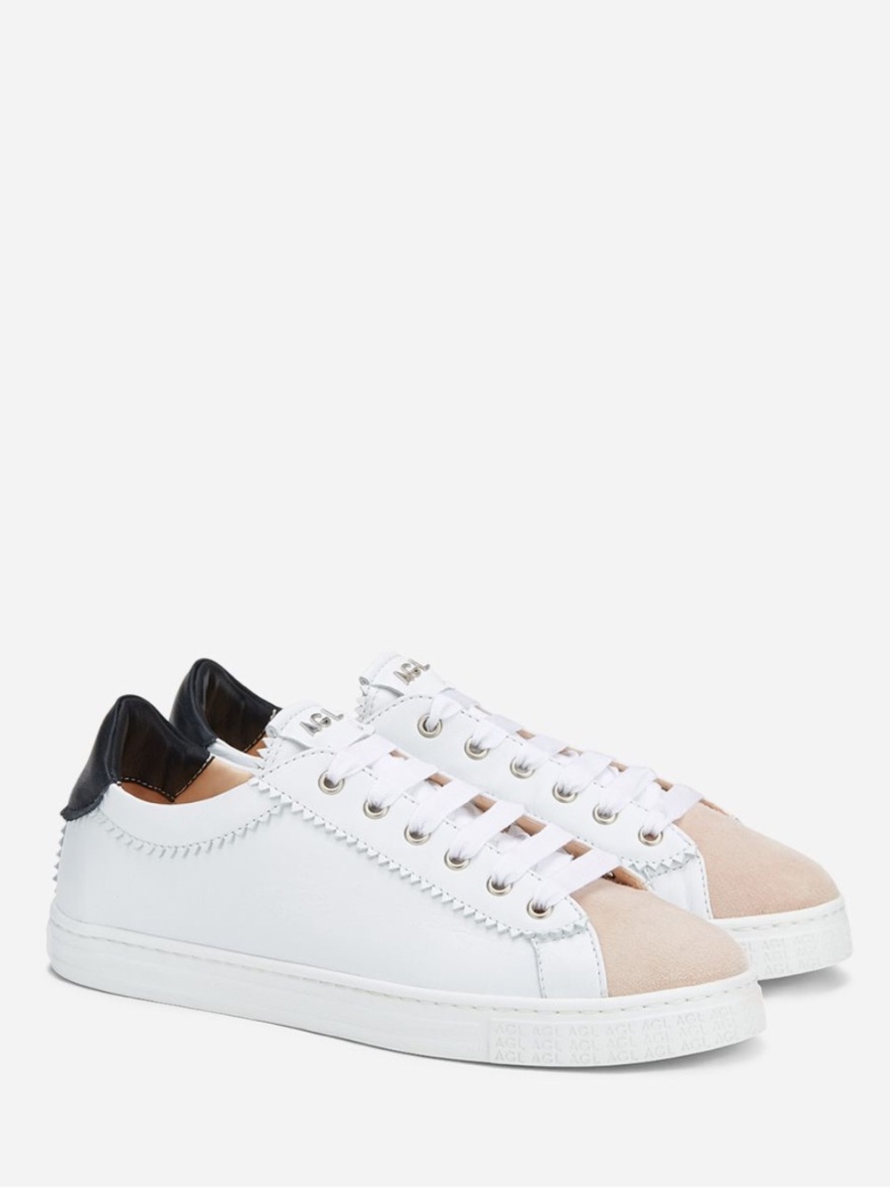 AGL White Sneakers with Blush Toe and Black Heel